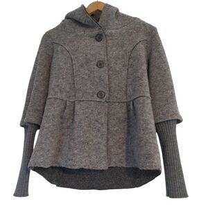 Marisa & Marie Car Coat Wool Blend Brushed Woven Grey Made In Italy Small
